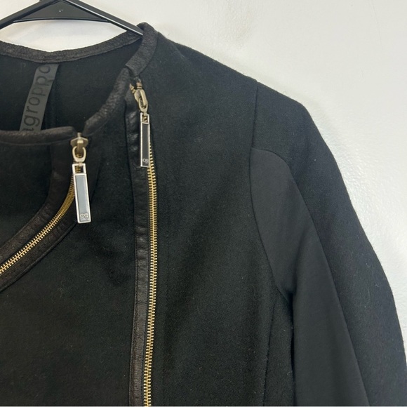 Coragroppo Black Wool & Leather Cowl Neck Multi Zipper Jacket Size Small - Picture 7 of 12